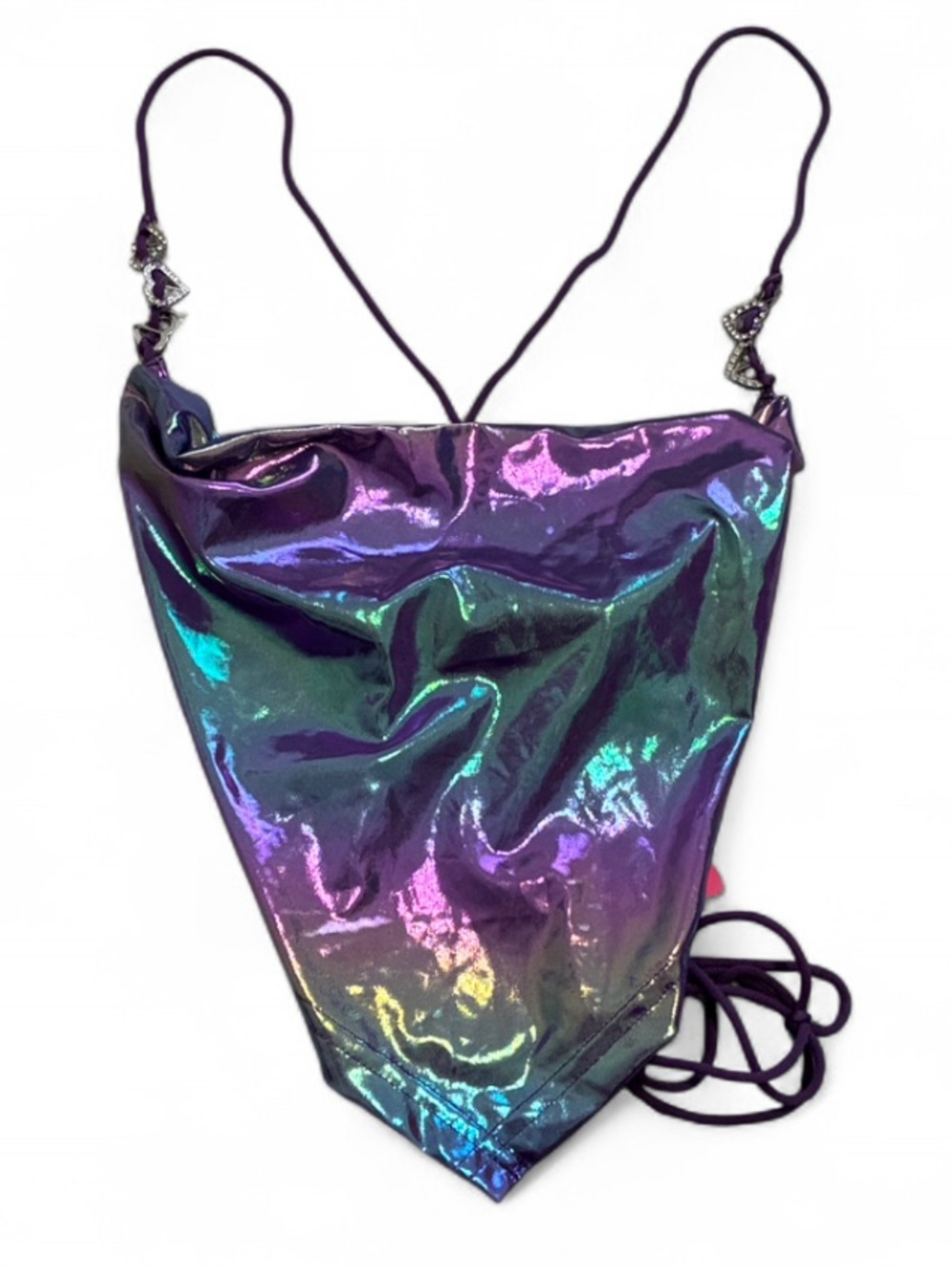 NWT Shein Icon Holographic Iridescent Purple Pointed Hem Tie Straps Tank Top